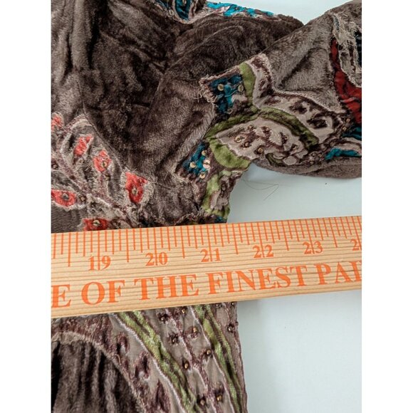 Chicos 2 Velvet Floral Jacket Womens Size Large Brown Beaded Embellished Boho - Picture 12 of 13